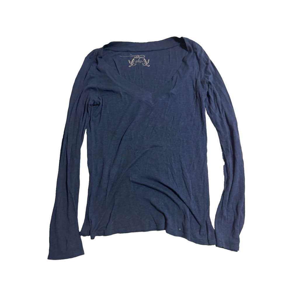 Old Navy Women's L Blue Perfect Fit Solid V-Neck Long Sleeve Logo Pullover Tee